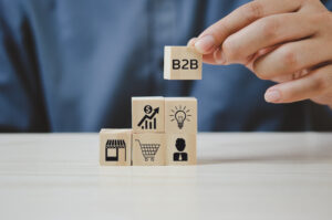 wooden blocks with b2b symbols